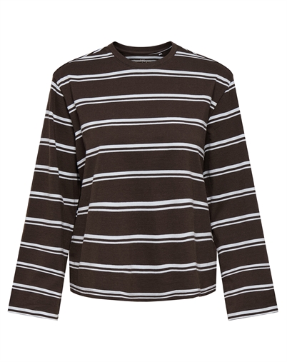 Only - ONLFreja Stripe Wide Sleeve Pullover - Coffee Bean/Light Blue